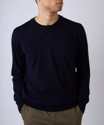 Navy Blue Merino Wool Crew Neck Sweater