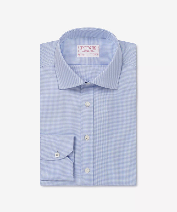 Blue & White Slim Fit Micro Puppytooth Formal Shirt