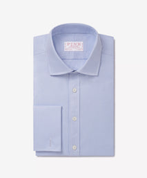 Blue & White Classic Fit Formal Double Cuff Micro Puppytooth Shirt